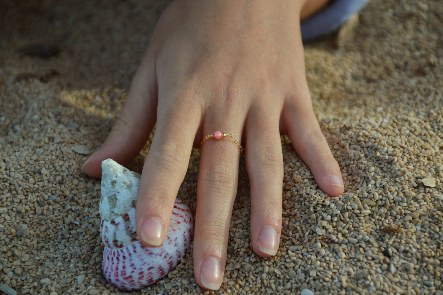 DÉSIR - Bague chaine et bambou de mer rose
