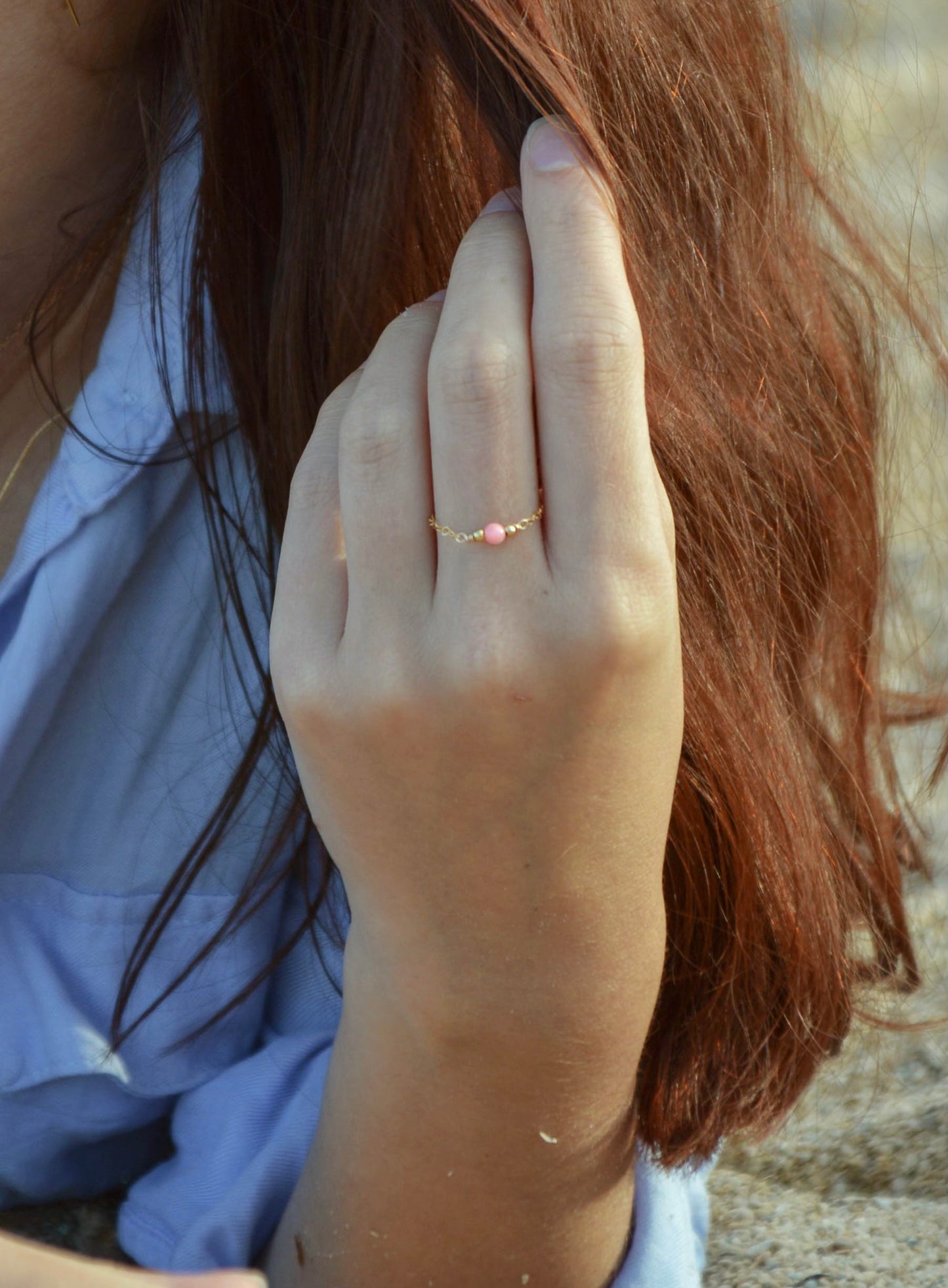 DÉSIR - Bague chaine et bambou de mer rose
