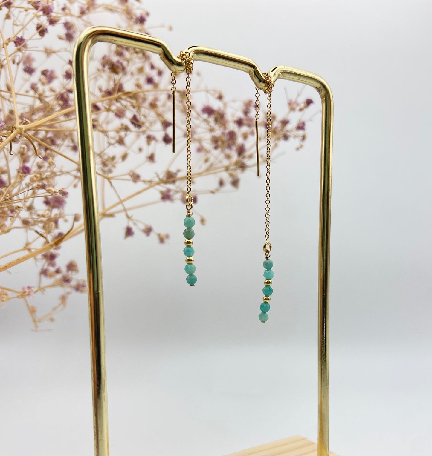 DÉLICATESSE - Boucles d'oreilles chaines et amazonite facettée