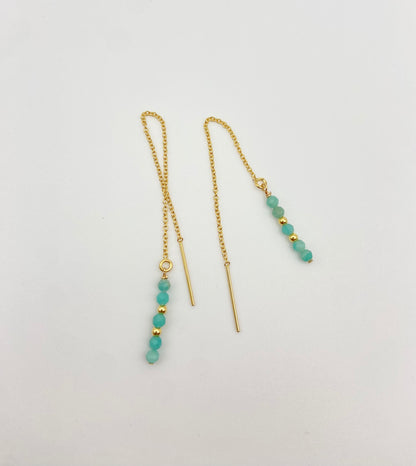 DÉLICATESSE - Boucles d'oreilles chaines et amazonite facettée