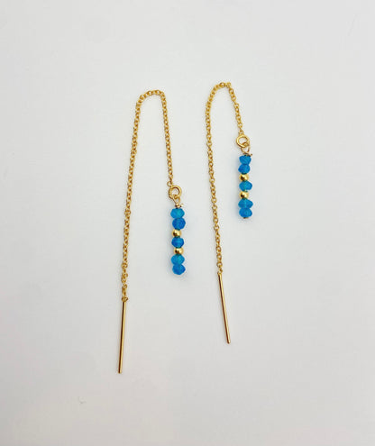 DÉLICATESSE - Boucles d'oreilles chaine et apatite néon rondelle facettée