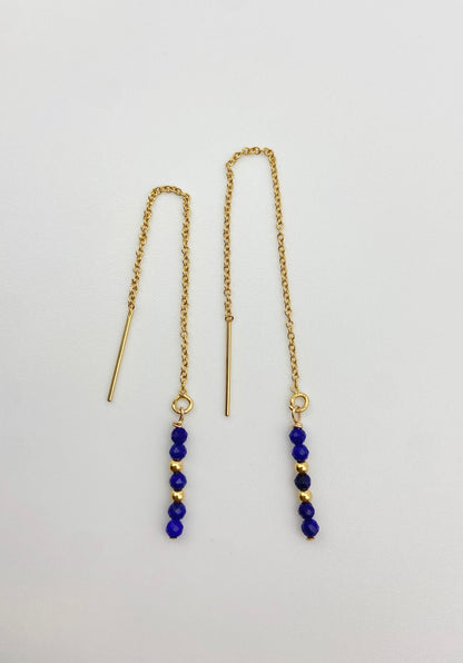 DÉLICATESSE - Boucles d'oreilles chaines et lapis lazuli facetté