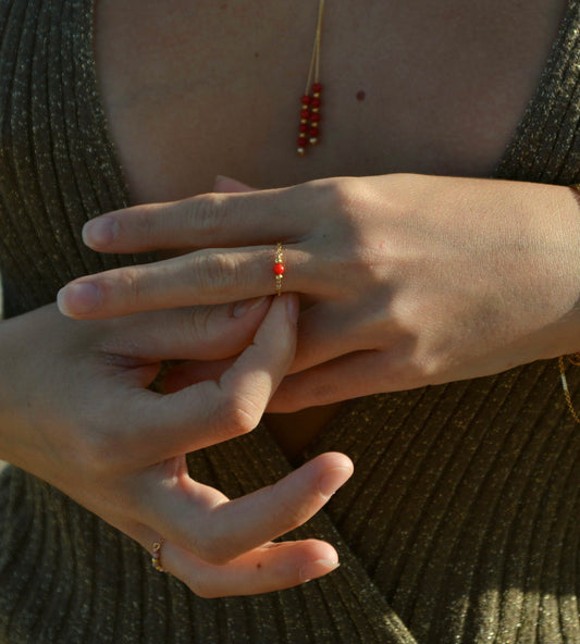 DÉSIR - Bague chaine et bambou de mer rouge