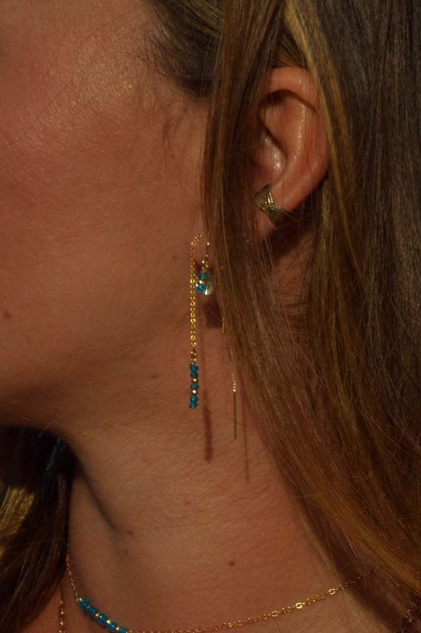 DÉLICATESSE - Boucles d'oreilles chaine et apatite néon rondelle facettée