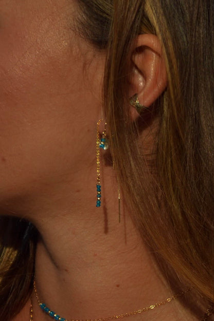 DÉLICATESSE - Boucles d'oreilles chaine et apatite néon rondelle facettée