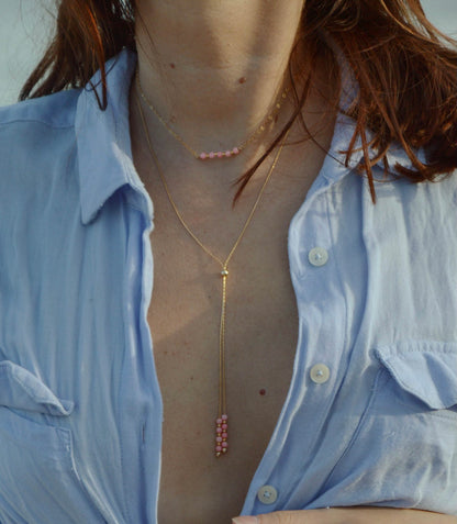 BONHEUR - Collier ras de cou bambou de mer rose